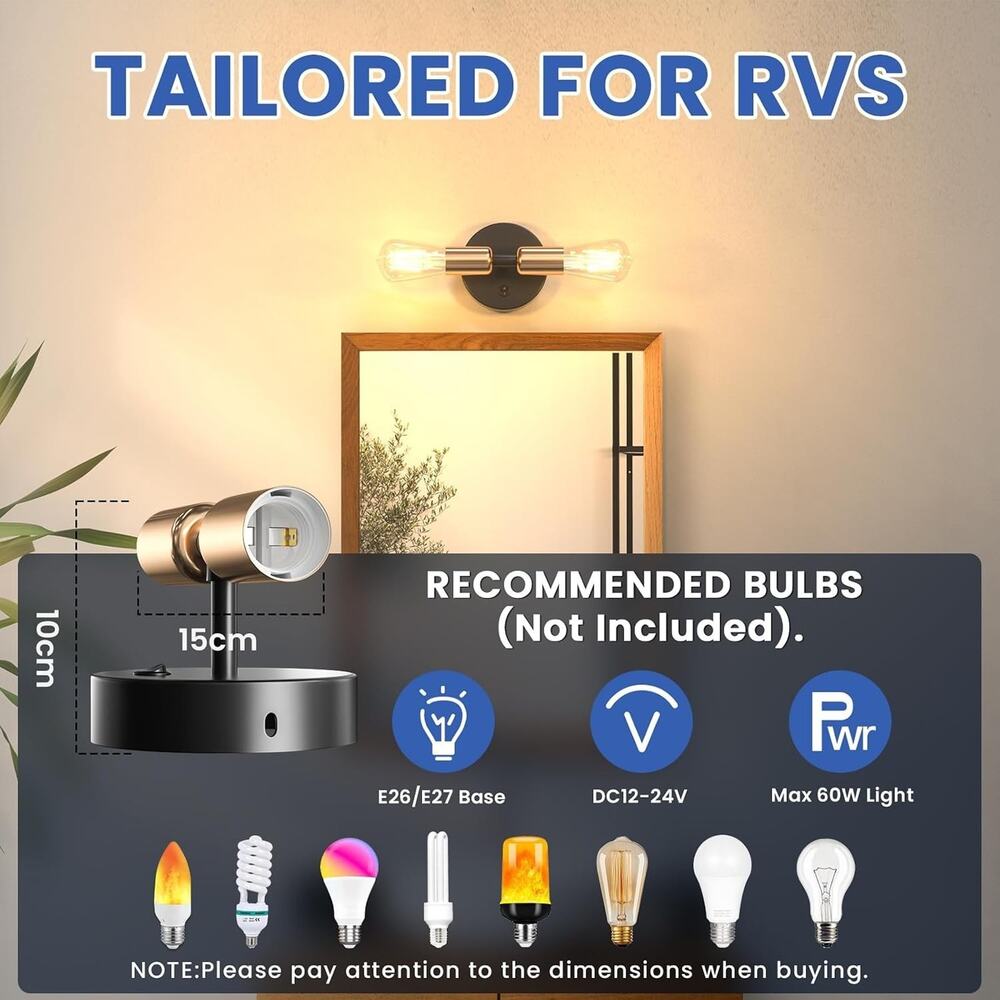 12V RV Vanity Light with On/Off Switch, E26/E27 Base - Picture 6 of 6
